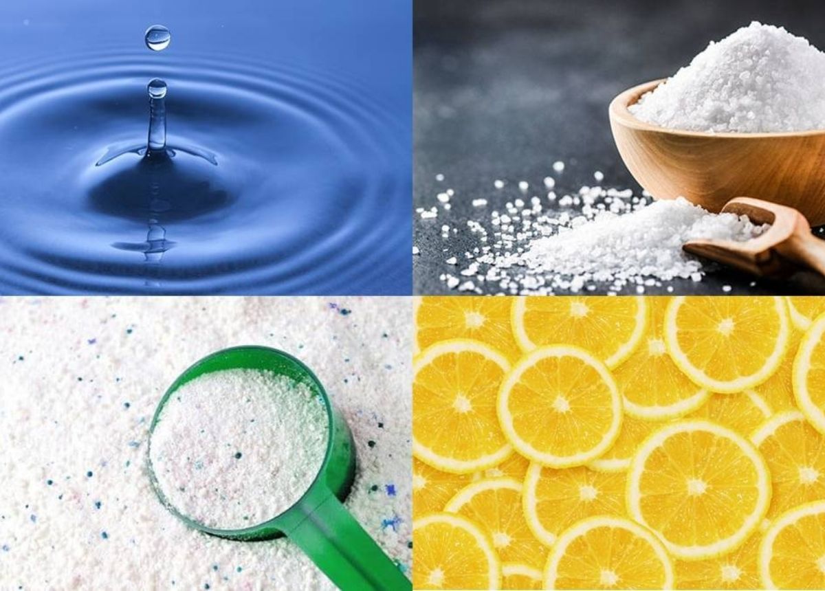 Campuran lemon, garam, air, dan detergen