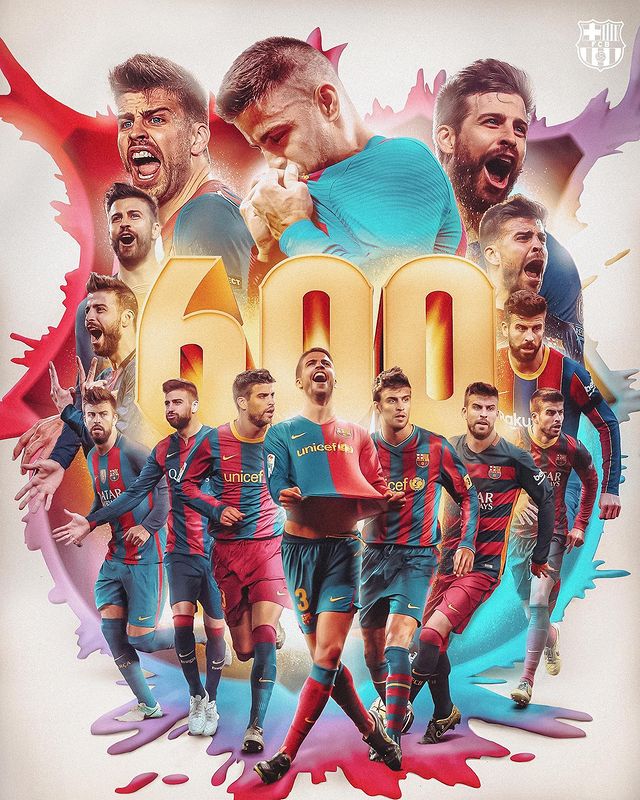 Berita bola: Pemain bertahan Gerard Pique telah mencatatkan pertandingan ke 600 nya untuk Barcelona.