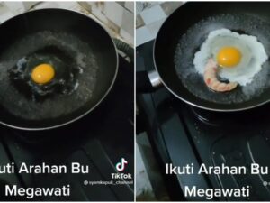 Berita terkini: warganet ini melakukan aksi kocak dalam memasak untuk menanggapi tanggapan Megawati Soekarnoputri terkait minyak goreng.