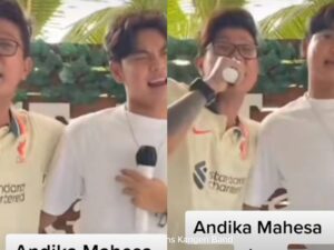 Berita artis: Andika Kangen Band dan Tri Suaka nyanyi bareng di atas panggung, keduanya tampak akrab dan saling rangkul satu sama lain.