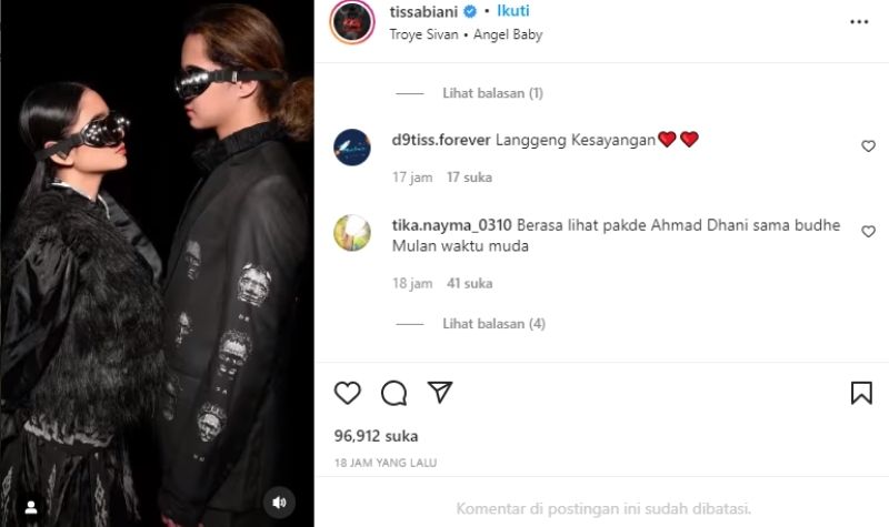 Berita artis: Penampilan Tissa Biani dan Dul Jaelani disebut netizen mirip Ahmad Dhani dan Mulan Jameela ketika muda.