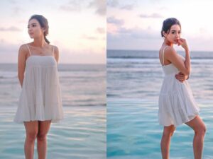 Wika Salim dipuji oleh banyak netizen, disebut sosoknya terlihat seperti bidadari ketika memakai gaun berwarna putih di pantai.
