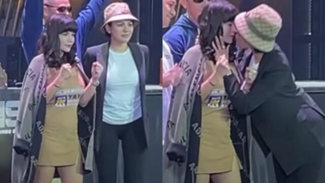 Berita artis: Niknta Mirzani mendadak mencium bibir Dinar Candy yang akan menjadi lawannya di adu tinju di atas, ada apa?