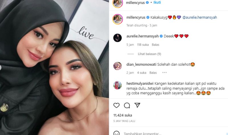 Millen Cyrus dan Aureli Hermansyah disebut sebagai sepupu yang terlihat sholehah dan sholehot saat foto berdua.