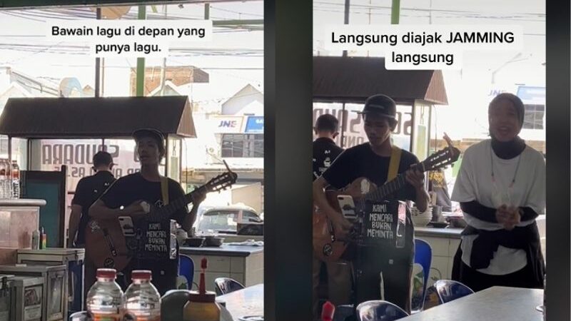 Berita artis: Beruntungnya pengamen ini bisa duet langsung saat bawakan lagu Tantri Kotak ketika ngamen di rumah makan.