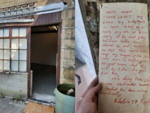 Seorang pria dibuat terkejut setelah menemukan catatan tersembunyi berusia 40 tahun di dinding bangunan tua di Wiltshire, Inggris.