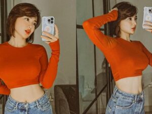 Wika Salim pamer pusar, disebut netizen jika ini mengandung umpan ketika kenakan croptop merah menggoda dan jeans.