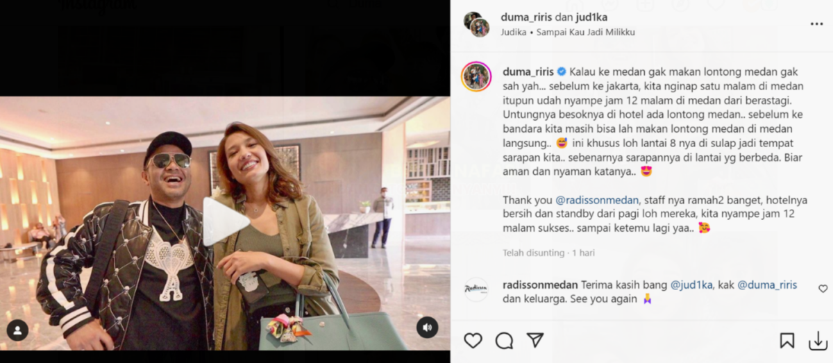 Duma Riris dan Judika bercerita selalu menyempatkan diri untuk konsumsi makanan ini ketika berkunjung ke Medan. 