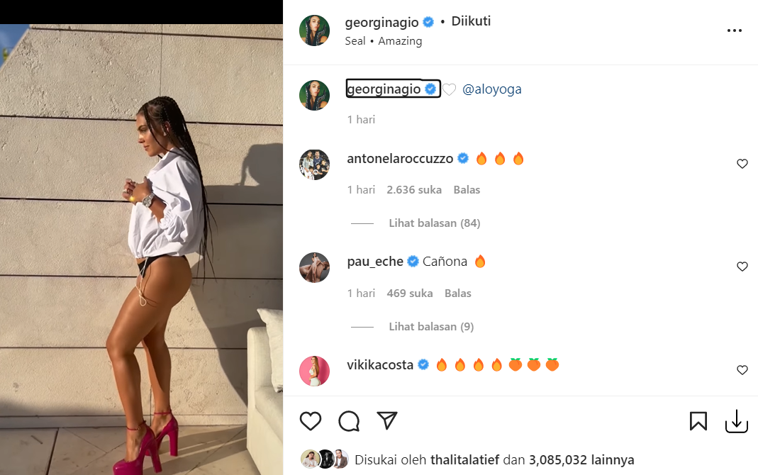 Kekasih Cristiano Ronaldo, Georgina Rodriguez, memicu perhatian netizens melalui instagramnya. Wanita yang akrab disapa Gio itu memamerkan body seksinya melalui unggahan video.