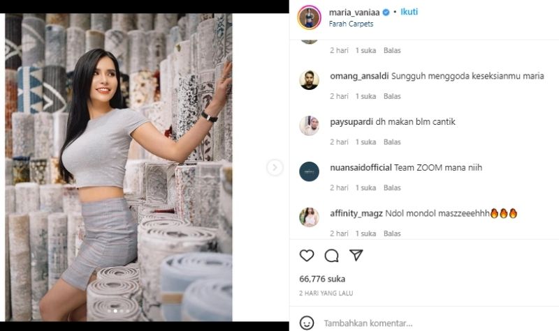 Netizen terang-terangan beri pujian jika keseksian dari Maria Vania benar-benar terlihat begitu menggoda mata siapa saja.