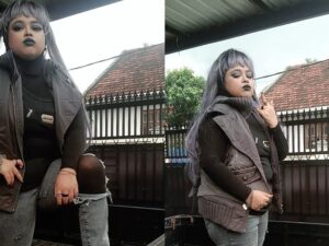 Kekeyi baja mengunggah potret dirinya yang terlihat gaul dengan memakai baju anak punk berwarna hitam dan abu-abu, Rabu (3/8/2022).