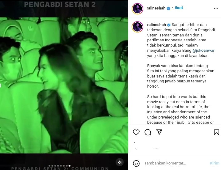 Raline Shah berkomentar tentang film horor yang baru-baru ini ditontonnya. Ekspresinya dianggap netizen tetap cantik meski sedang takut.