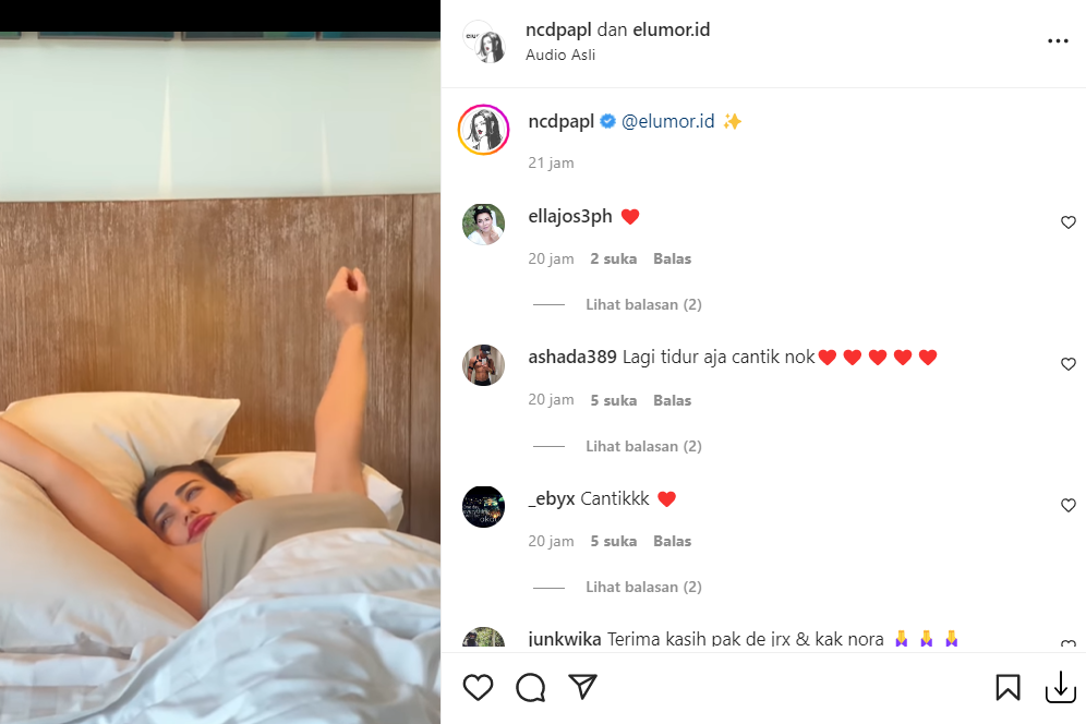 Nora Alexandra kembali dipuji saat tertidur wajahnya sudah sangat cantik gak main-main, apalagi jika sudah berdandan.