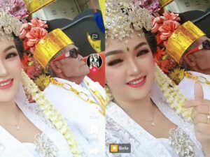 Seorang cewek cantik menikah dengan kakek-kakek memakai pakaian dengan adat Sunda, lantas netizen menyindir bahwa cewek cantik itu akan segera menerima warisan.