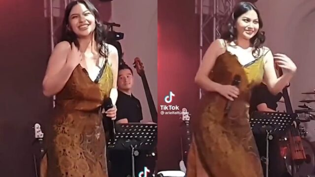 Ariel Tatum tampil menawan dan seksi denga dress ketat dengan belahan tinggi yang memperlihatkan paha mulusnya saat menghibur penonton.