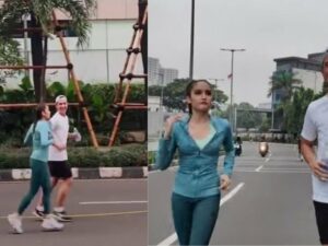 Cinta Laura dibuat ngos-ngosan oleh Daniel Mananta saat menjawab sejumlah pertanyaan sambil berlari dalam konten barunya di YouTube.