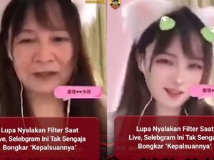 Seorang selebgram asal China membuat gempar warganet setelah secara tak sengaja menunjukkan wajah aslinya tanpa filter kecantikan yang ada dikamera
