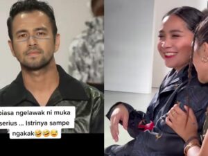 Nagita Slavina tertangkap kamera ketika menertawakan suaminya, Raffi Ahmad yang sedang tampil menjadi model di New York Fashion Week.