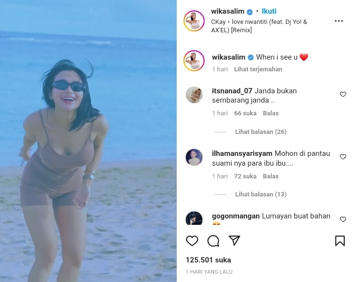 Wika Salim Joget di Pantai Pakai Tanktop, Netizen Auto Was-was: Mohon Dipantau Suaminya Ibu-ibu