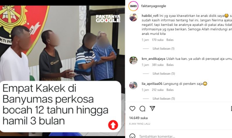 4 Kakek di Banyumas Terlibat Hamili Bocah 12 Tahun