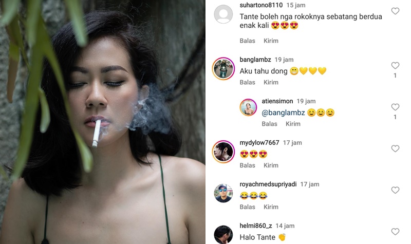 Tante Atien Unggah Foto Pakai Baju Seksi Sambil Merokok, Netizen Pengen Sebatang Berdua