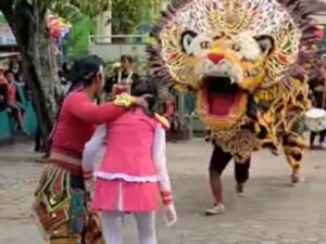 Seorang mayoret cantik dimakan barongan saat pertunjukan, ia pun teriak saat dimasukkan ke mulut barongan yang di dalamnya ada pria.