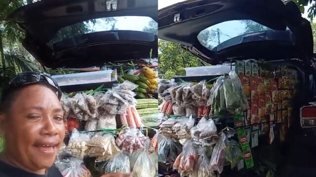 Wanita asal Papua ini menggunakan mobil fortuner untuk menjajakan barang dagangannya berupa sayur mayur keliling kampug.
