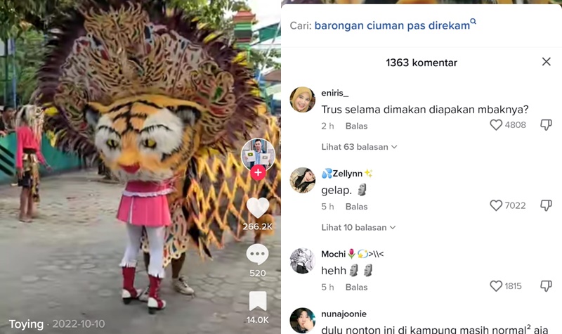 Mayoret Cantik Dimakan Barongan, Netizen: Itu Diapain?