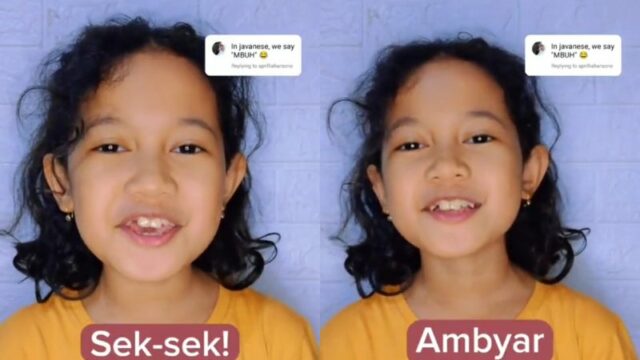 Cekricek.id, Berita Viral – Seorang bocah yang didua masih duduk di sekolah dasar sukses membuat netizen tertawa lebar dengan videonya di media sosial baru-baru ini. Dia mencoba menerjemahkan sejumlah kosa kata bahasa Inggris menjadi bahasa Jawa.