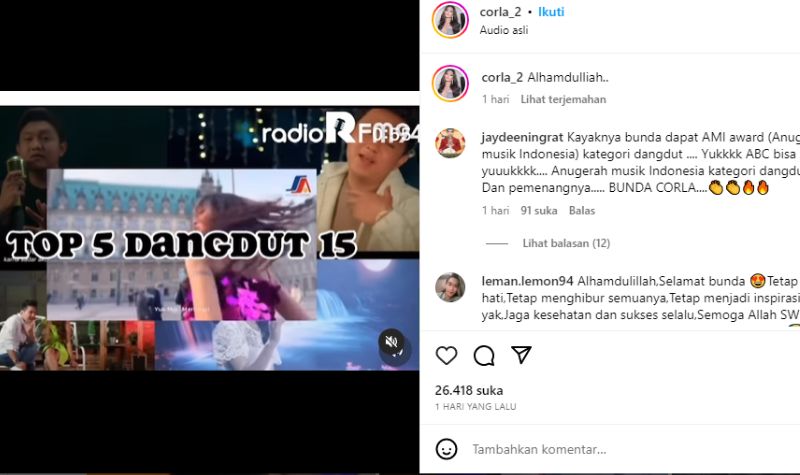 Cekricek.id, Entertaiment - Pulang ke Indonesia, kini Bunda Corla kembali mendapatkan sebuah kabar yang sangat membahagiakan.