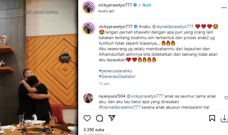 Cekricek.id, Berita Artis dan Berita Seleb - Kabar bahagia kan datang dari  Vicky Prasetyo. Akhirnya setelah 16 tahun terpisah bertemu anak