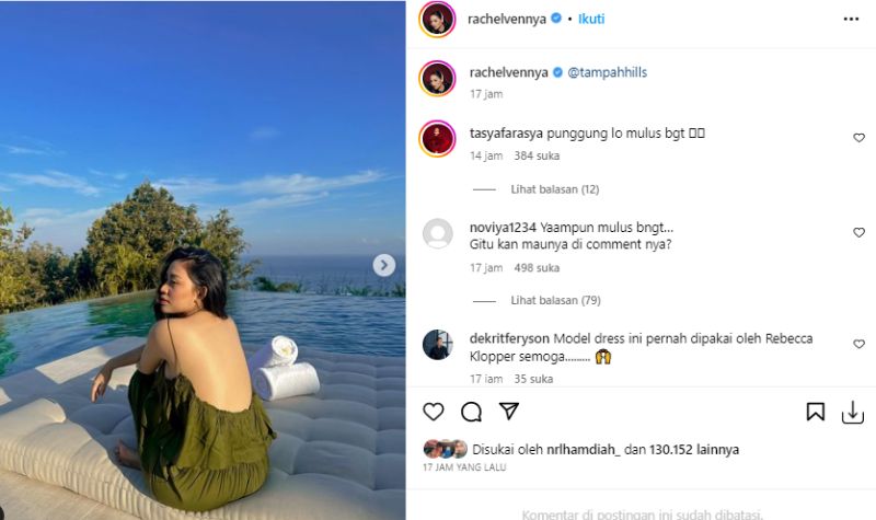Cekricek.id, Berita Artis dan Berita Seleb - Pantas saja Rachel Vennya dijuluki bukan sembarang janda biasa. Terutama memamerkan punggung