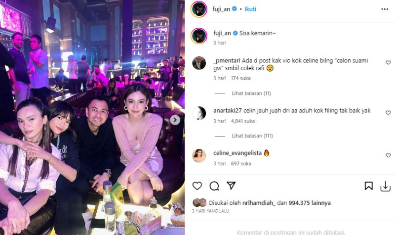 Cekricek.id, Berita Artis dan Berita Seleb - Netizen mengomentari ketika Celine Evangelista duduk dekat Raffi Ahmad, sempat sebut calon suami