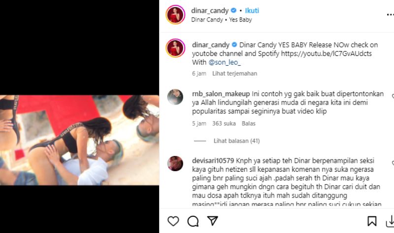 Cekricek.id, Berita Artis dan Berita Seleb - Sebuah video klip karya Dinar Candy dinilai terlalu intim dengan seorang pria, tidak sepatutnya