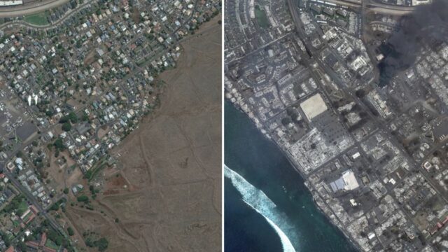 Citra Satelit Sebelum dan Sesudah Kebakaran Maui, Hawaii