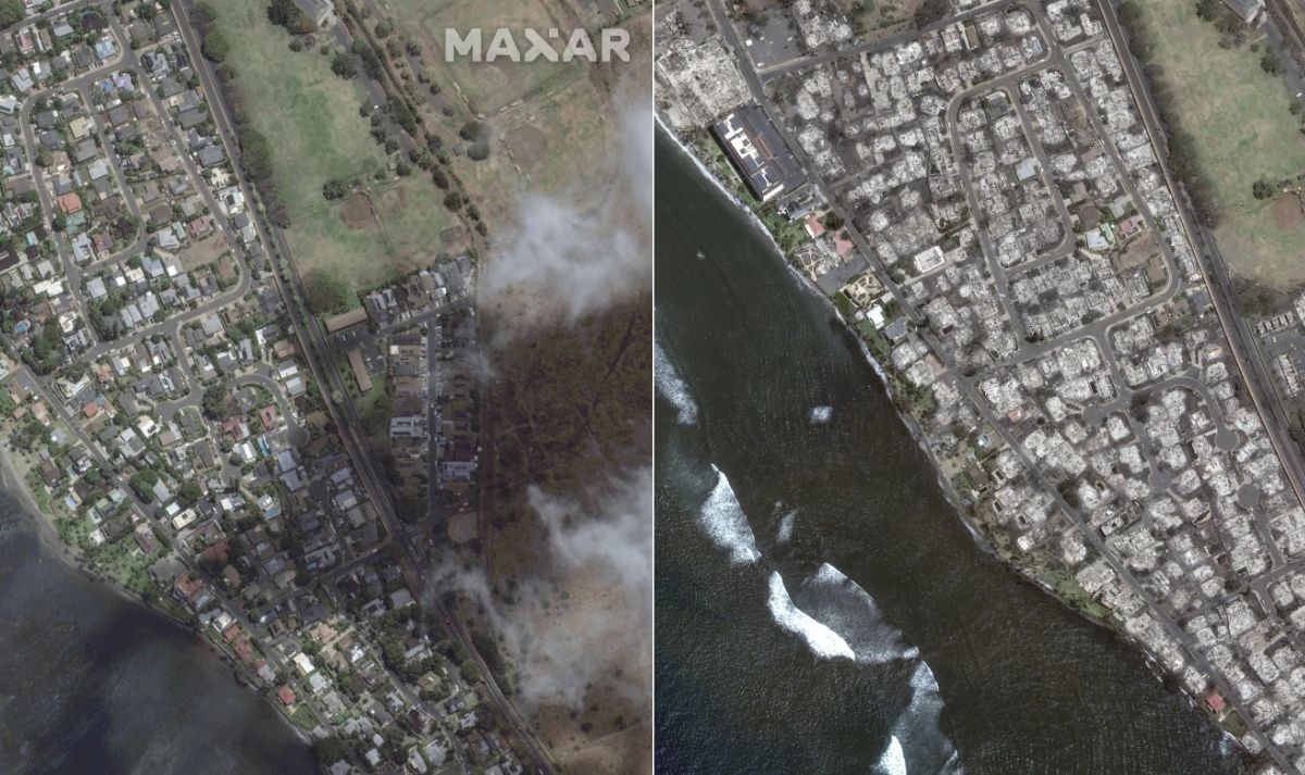 Citra Satelit Sebelum dan Sesudah Kebakaran Maui, Hawaii