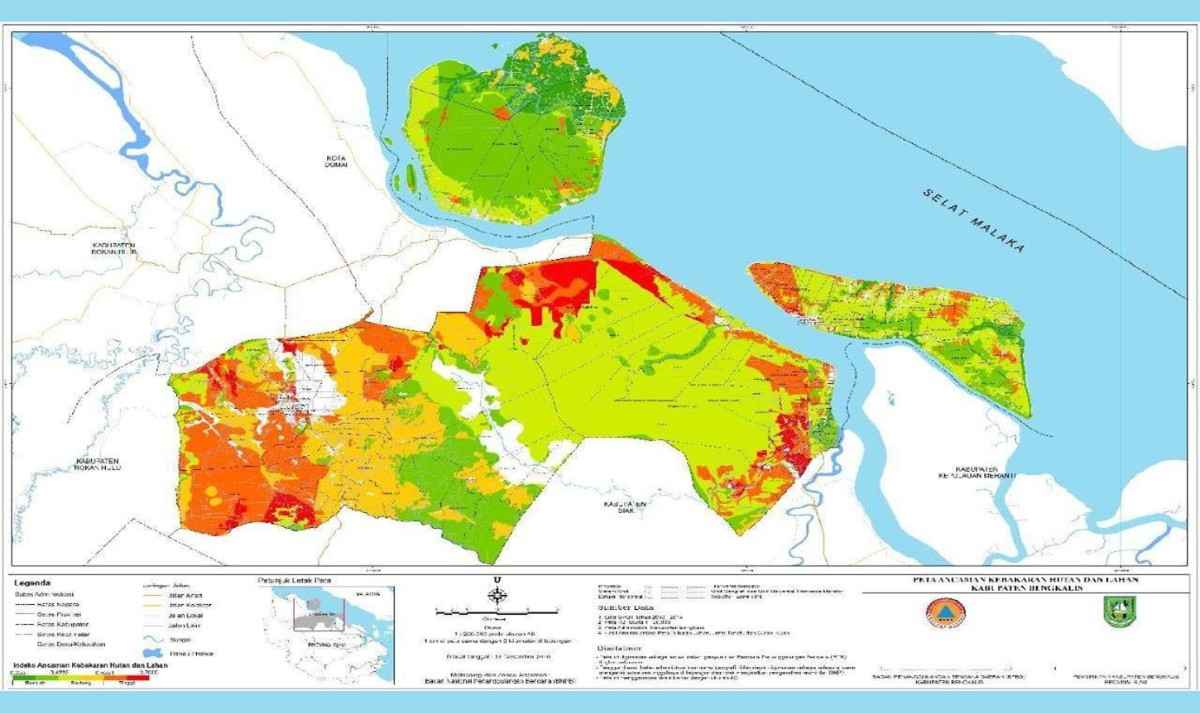 Peta rawan kebakaran lahan dan hutan di Bengkalis.