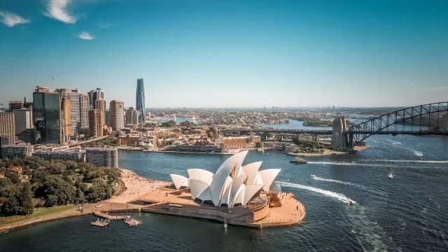 Pemandangan udara pelabuhan Sydney, Australia