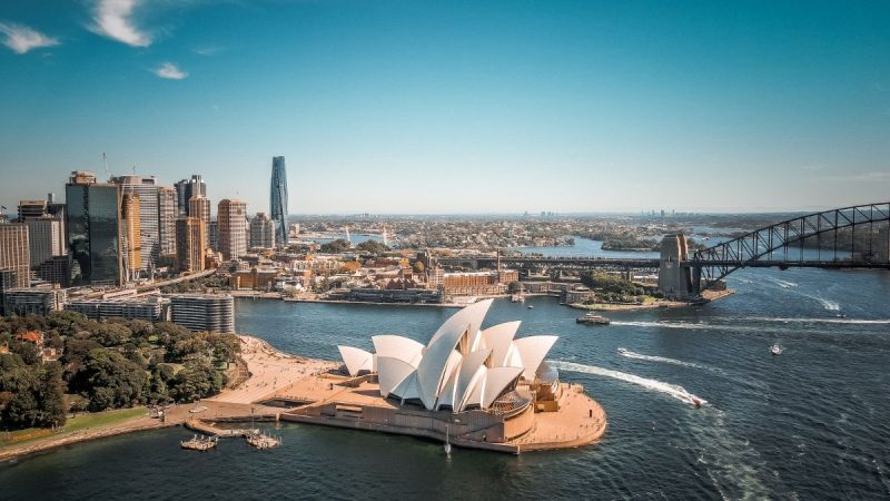 Pemandangan udara pelabuhan Sydney, Australia