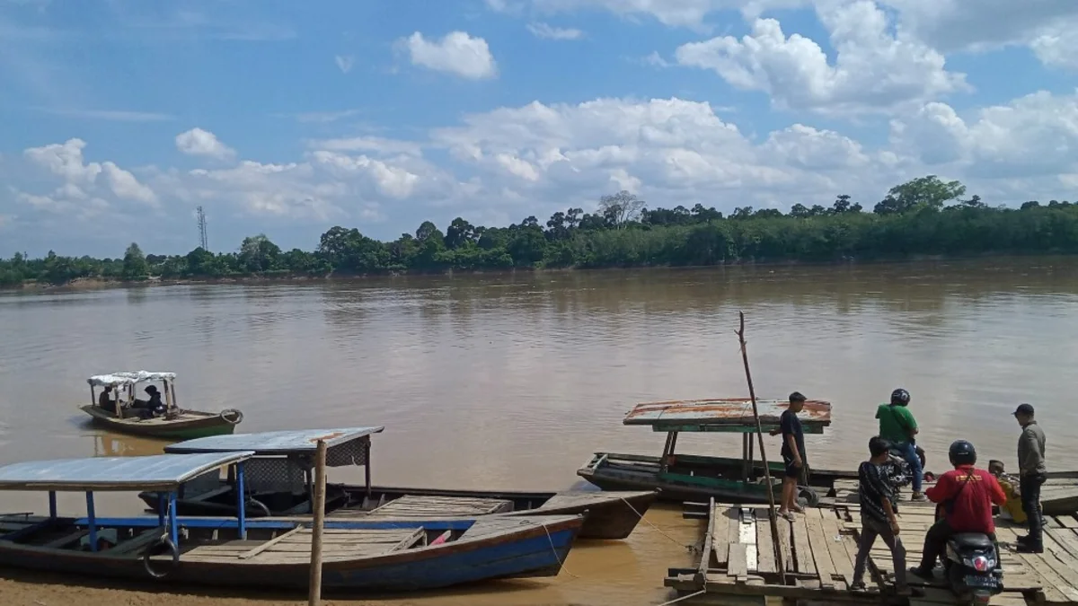 Batanghari, Sungai yang Luput dari Sejarah Maritim 2 Perahu penyeberangan tradisional bersandar di tepi Sungai Batanghari