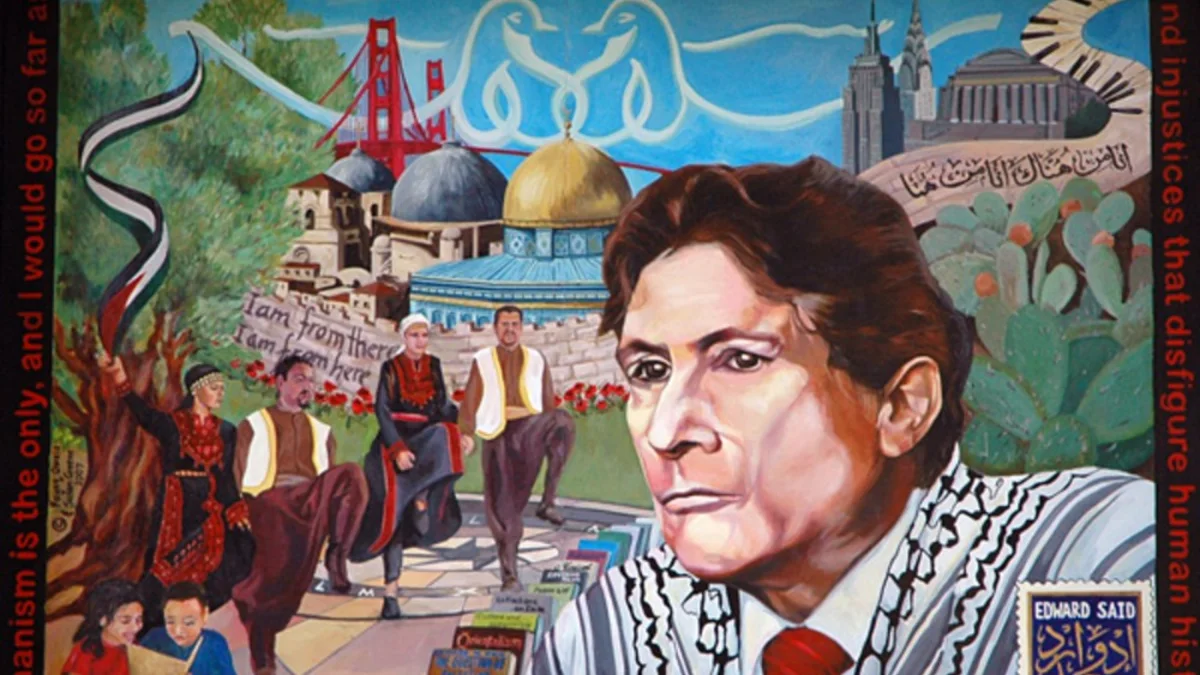 Mural bergambar wajah Edward Said di dinding kampus