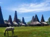Rumah beratap menara tinggi di sebuah kampung adat di Sumba