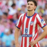 Penyerang Atletico Madrid Julian Alvarez dalam laga LaLiga melawan Villarreal di Madrid.