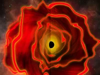 Ilustrasi 'bintang lubang hitam', objek astrofisika baru gabungan bintang masif dan lubang hitam di alam semesta awal.