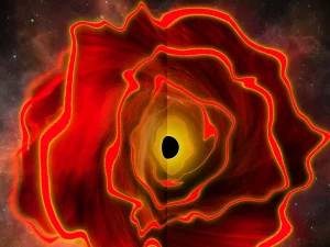 Ilustrasi 'bintang lubang hitam', objek astrofisika baru gabungan bintang masif dan lubang hitam di alam semesta awal.