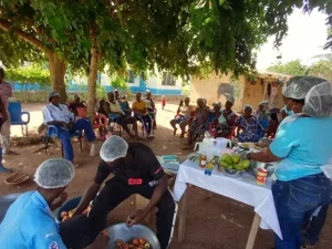 Warga mengolah buah jambu mete di sebuah desa di Ghana