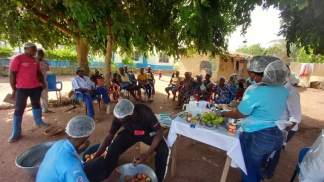 Warga mengolah buah jambu mete di sebuah desa di Ghana