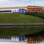 Stadium of Light Sunderland terlihat dari seberang sungai