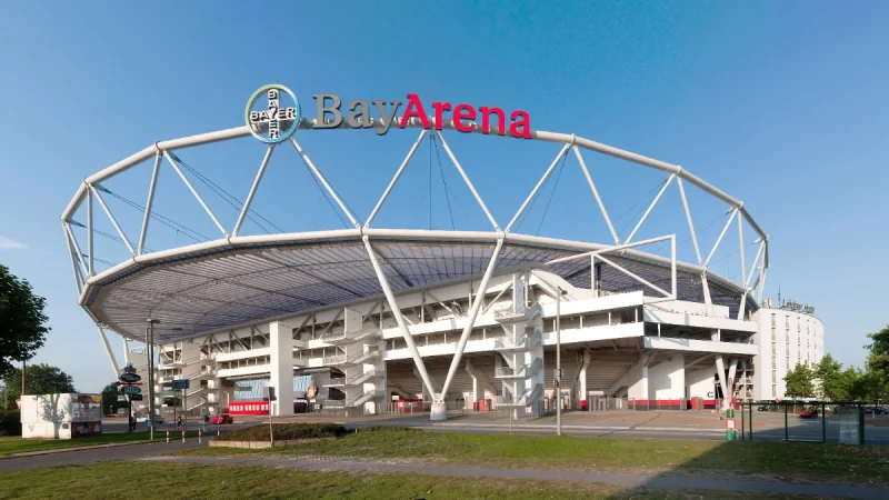 Bangunan BayArena milik Bayer Leverkusen dari luar