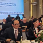 Delegasi Indonesia duduk di meja bendera Merah Putih dalam pertemuan BRICS di Jaipur
